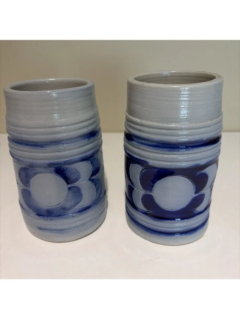 2 Vintage Colonial Williamsburg Salt-Glazed Steins Mugs Cobalt Blue Pottery